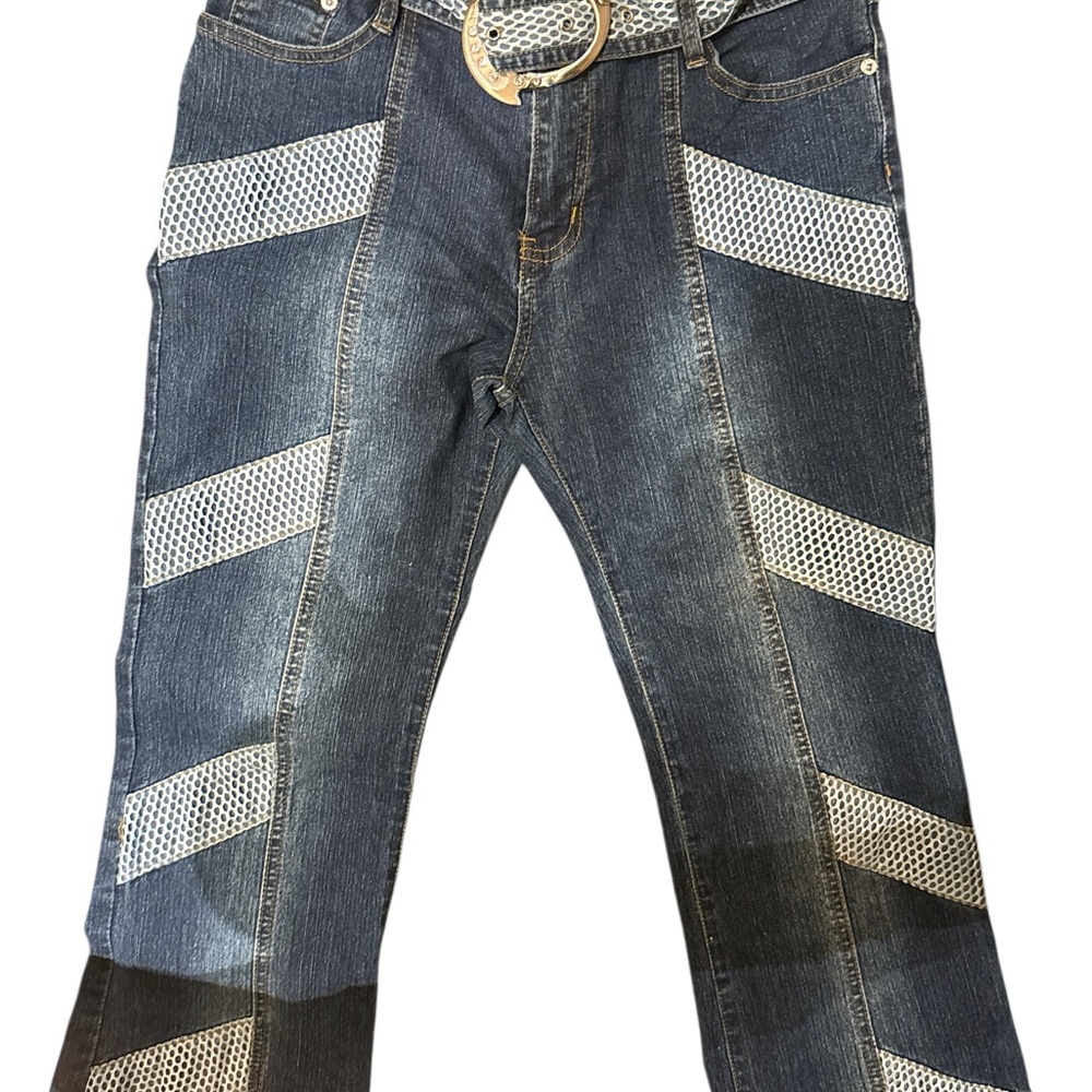 Stylish Blue and White Patterned Women's Raver Jeans!!! Y2K!!!! Super rad!!